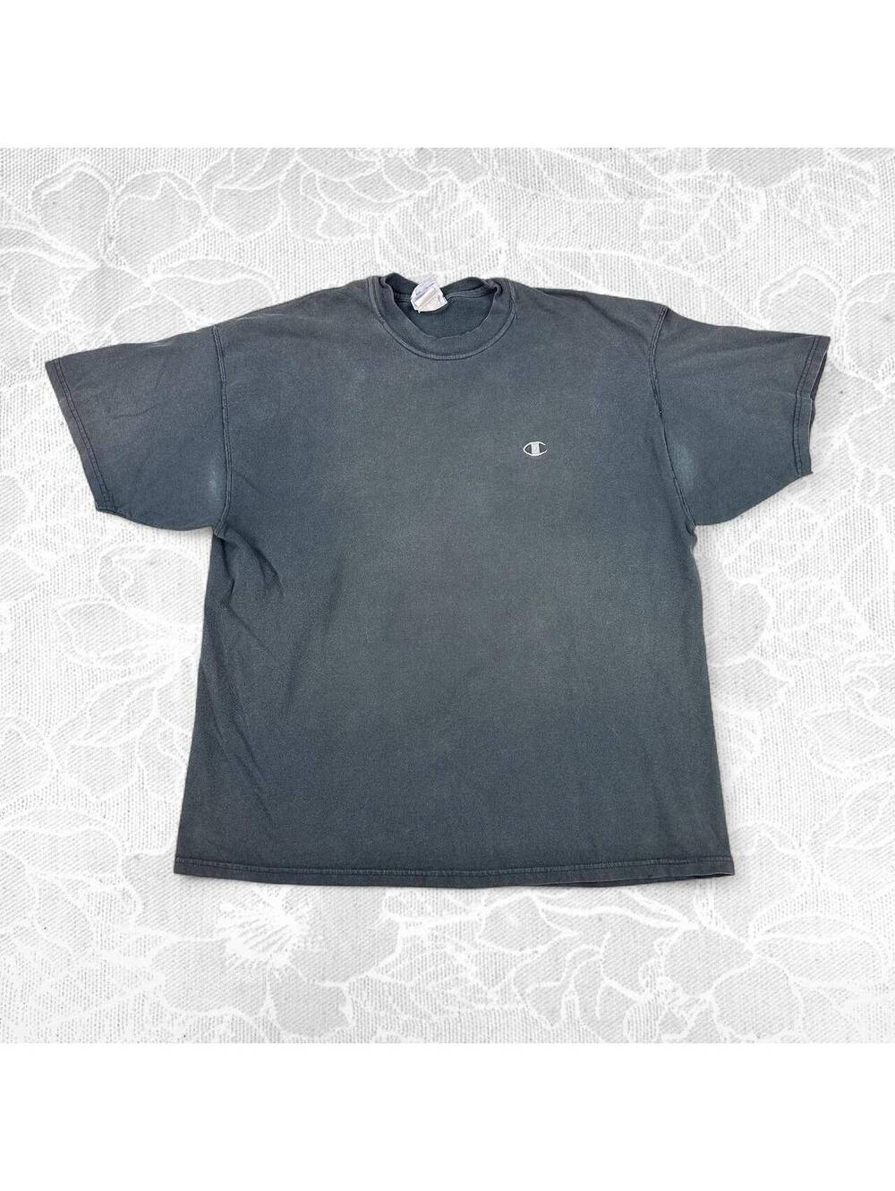 Champion Authentic Athletic Apparel Faded Black Crewneck Vintage T-Shirt - Large